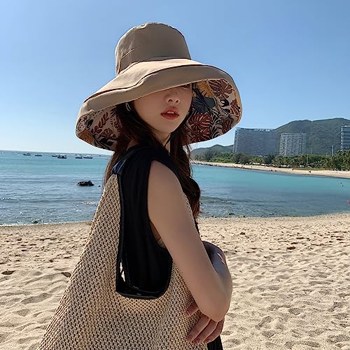 HUAMULAN Women Summer Vacation Wide Brim Sun Hat Reversible Fishing Hats - color: Khaki