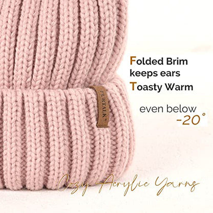 FURTALK Womens Winter Knitted Beanie Hat with Faux Fur Pom Warm Knit Skull Cap Beanie for Women - color: Pink