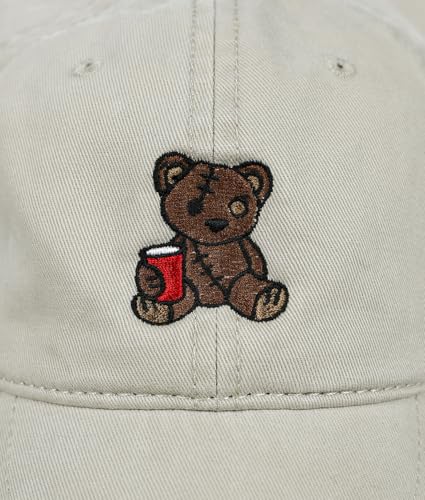 Riot Society Mens Embroidered Adjustable Dad Hat - color: Teddy Bear Red Cup Embroidered (Khaki)