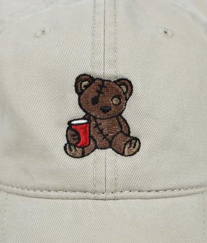 Riot Society Mens Embroidered Adjustable Dad Hat - color: Teddy Bear Red Cup Embroidered (Khaki)