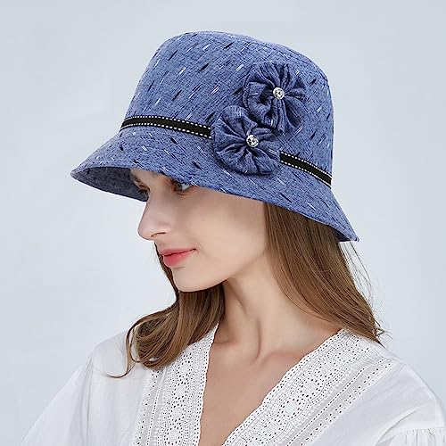 Glamorstar Vintage Felt Cloche Hat Winter Floral Fedora Bucket Hat Bowler Hats - color: Blue 4