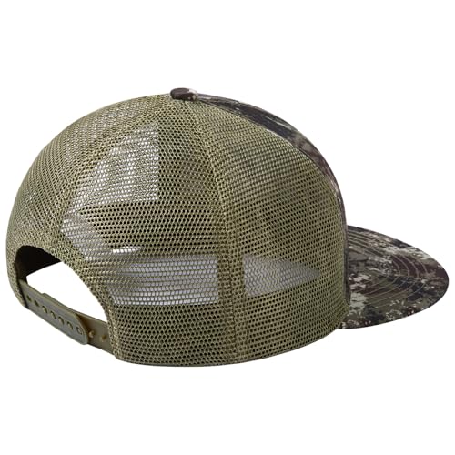 BASSDASH Flat Brim Trucker Cap Adjustable Snapback Hat Mesh Back for Men Women - color: Grunge Camo