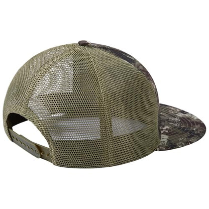 BASSDASH Flat Brim Trucker Cap Adjustable Snapback Hat Mesh Back for Men Women - color: Grunge Camo