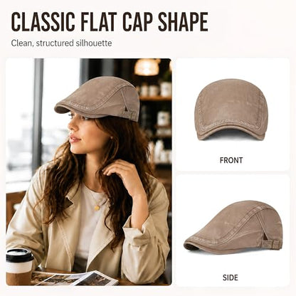 SEAUR Newsboy Hats for Women Cotton Ivy Flat Cap Adjustable Breathable Cabbie Gatsby Golf Hats Gatsby Irish Hat for Men - color: Coffee