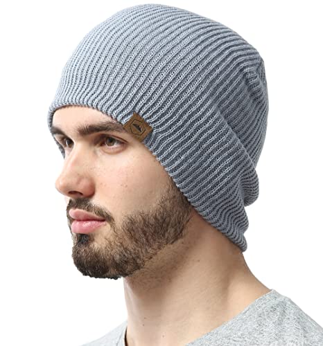 Tough Headwear Ribbed Beanie Hat - Stretch Fit Beanie for Women - Knit Winter Hats for Men - Breathable Knit Caps - color: Light Gray