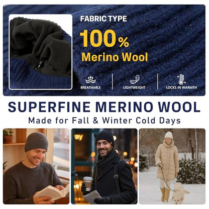 TOP-EX PolarWool Merino Wool Beanie with Soft Polartec Fleece Lining - color: Lightgrey, size: Medium-Large