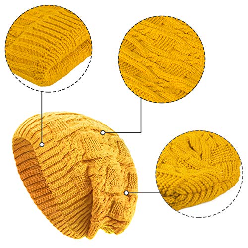 Surblue Unisex Trendy Beanie Warm Oversized Chunky Cable Knit Slouchy Woolen Hat - color: Yellow
