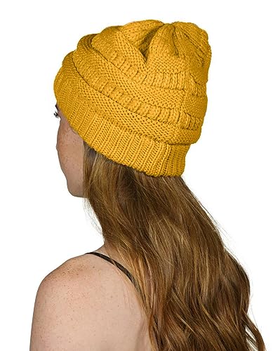 Gravity Threads Knit Soft Stretch Beanie Cap - color: Mustard
