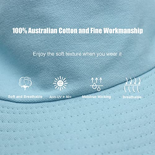 Bucket Hat for Women Men, Reversible Cotton Summer Sun Beach Cap Solid Color Style - color: A-sky Blue