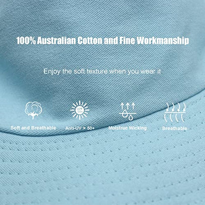 Bucket Hat for Women Men, Reversible Cotton Summer Sun Beach Cap Solid Color Style - color: A-sky Blue