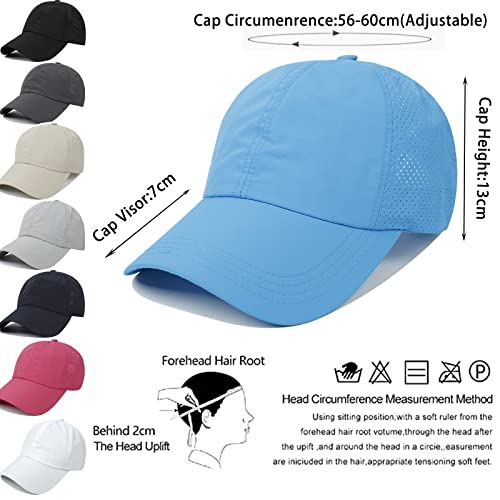 Womens Ponytail Hat Baseball Cap, Adjustable Criss Cross Baseball Cap High Bun Unisex Quick Drying Trucker Hats - color: Zblue