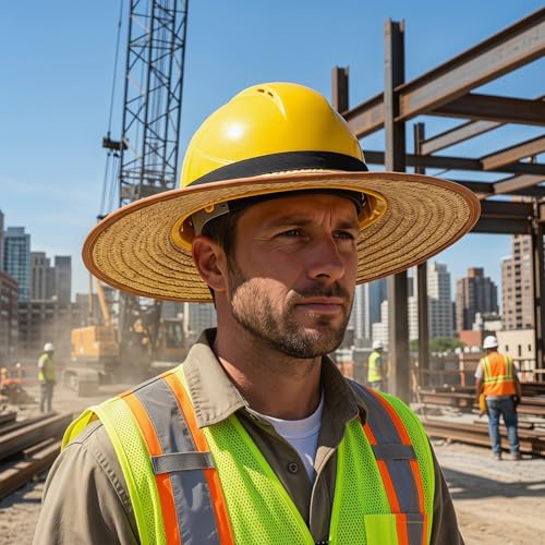 Hard Hat Sun Shade Straw Visor for Workers Large Brim Breathable Sun Protection Lightweight and Universal Fit Hard Hat Accessory for Outdoor Construction