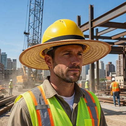Hard Hat Sun Shade Straw Visor for Workers Large Brim Breathable Sun Protection Lightweight and Universal Fit Hard Hat Accessory for Outdoor Construction