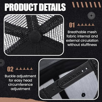 4 Pack Mens Trucker Hat Baseball Cap Adjustable Breathable Mesh Golf Hat Side Durable for Men Woman - color: Dark Gray, Coffee, Black, Light Greenish Gray