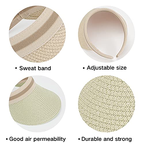 Women Summer Sun Hat Lady's Portable Beach Visor Bowknot Straw Hat - color: Beige4