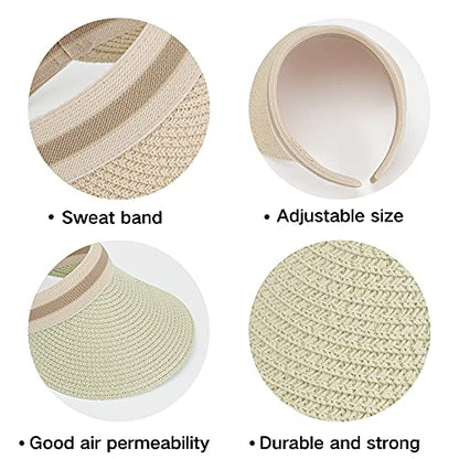 Women Summer Sun Hat Lady's Portable Beach Visor Bowknot Straw Hat - color: Beige4