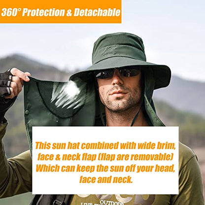 Fishing Hat for Men & Women, Sun Protection Hat with Face Cover & Neck Flap - color: Army Green