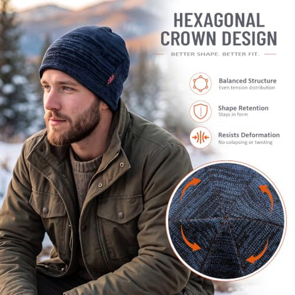 2 Pack Lvaiz Fleece Lined Winter Beanie for Men Women Reversible Skull Cap - color: 2pack(black+blue Black)