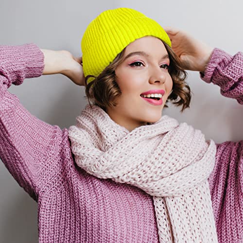 ROYBENS Swag Wool Knit Cuff Short Fisherman Beanie for Men Women Winter Hat - color: 1pcs-bright Yellow