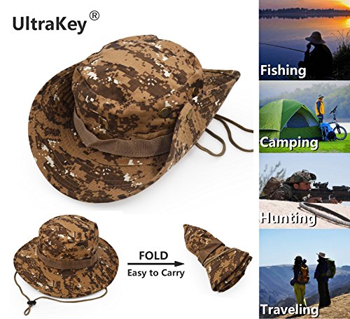 Outdoor Wide Brim Sun Protect Hat, Classic US Combat Army Style Bush Jungle Sun Cap for Fishing Hunting Camping - color: Yellow Digital