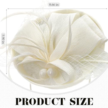 Zinniday Fascinator Tea Party Hat - 2026 Derby Pillbox Kentucky Hat for Women (7.87x5.9inch) - color: Off-white