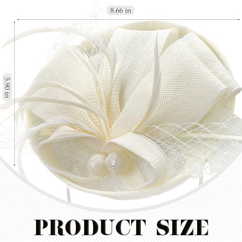Zinniday Fascinator Tea Party Hat - 2026 Derby Pillbox Kentucky Hat for Women (7.87x5.9inch) - color: Off-white