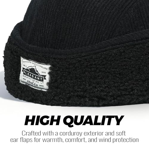 Clakllie Winter Earflaps Hat Short Brim Baseball Cap with Ear Flap Warm Trapper Hat Soft 5 Panel Style Russian Hats - color: Cdus-bsdt2501-black