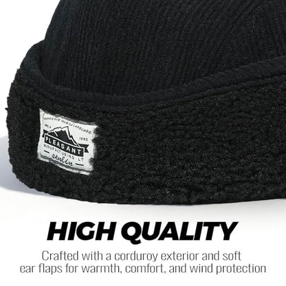 Clakllie Winter Earflaps Hat Short Brim Baseball Cap with Ear Flap Warm Trapper Hat Soft 5 Panel Style Russian Hats - color: Cdus-bsdt2501-black