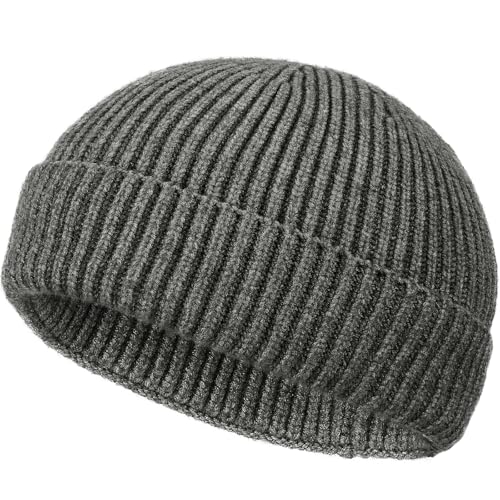 Wool Fisherman Beanies for Men Knit Fall Winter Beanie Hat Skull Cap - color: Dark Grey
