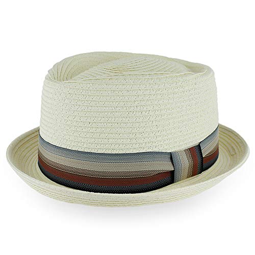 Belfry Men/Women Summer Straw Pork Pie Trilby Fedora Hat in Blue, Tan, Black - color: Maxxivory, size: Small