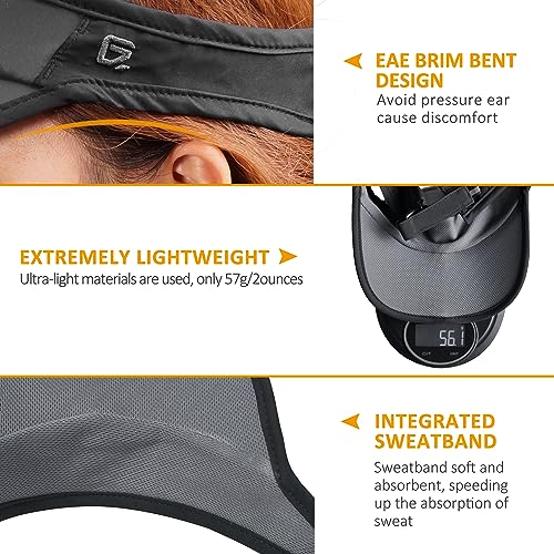 GADIEMKENSD Foldable Sun Visor Hat UPF 50+ Lightweight Adjustable - color: Grey Black