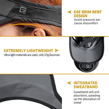 GADIEMKENSD Foldable Sun Visor Hat UPF 50+ Lightweight Adjustable - color: Grey Black