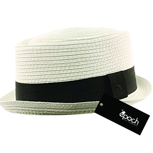 Men's Cool Summer Straw Pork Pie Derby Fedora Upturn Brim Hat - color: White, size: Large-X-Large