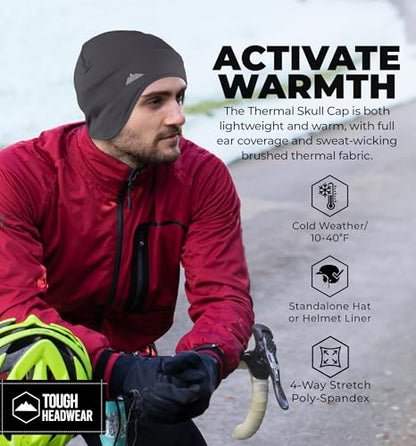 Tough Headwear Thermal Skull Cap - Moisture-Wicking Running Beanie - Snug Fit Ski Helmet Liner - Lightweight Cycling Cap - color: Grey