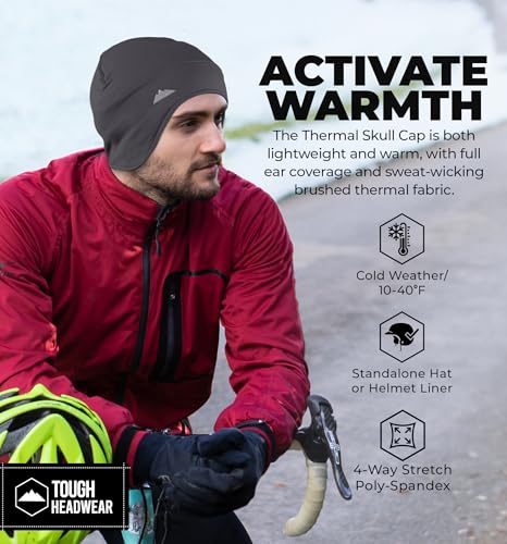 Tough Headwear Thermal Skull Cap - Moisture-Wicking Running Beanie - Snug Fit Ski Helmet Liner - Lightweight Cycling Cap - color: Grey