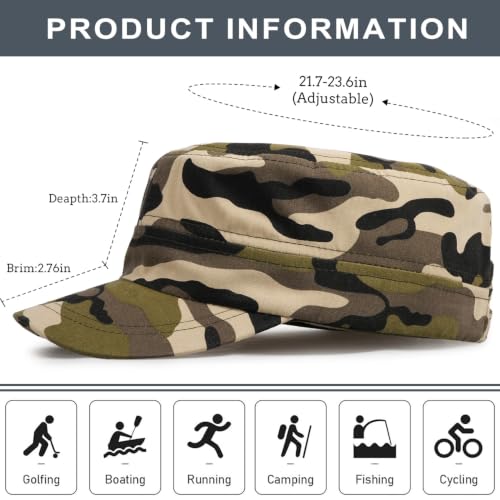 Initlove Cadet Army Cap Military Unisex Flat Top Hat for Men Women - color: Camo Beige