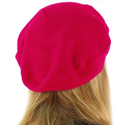 Classic Winter 100% Wool Warm French Art Basque Beret Tam Beanie Hat Cap - color: Hot Pink
