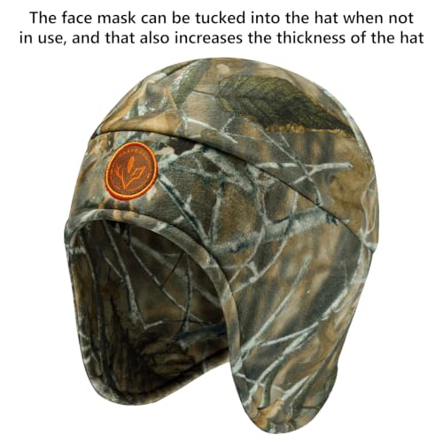 BASSDASH Unisex Soft Fleece 2-in-1 Hat with Mask Ear Flap - color: Autumn Forest & Brown