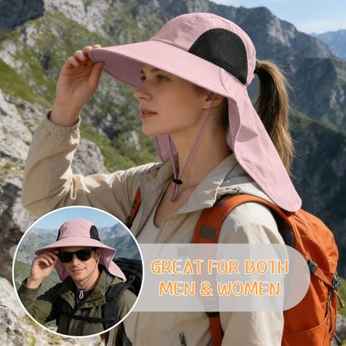 Sun Hat for Men Women with Neck Flap,UPF 50+ UV Protection Fishing Hat - color: 1pack-pink
