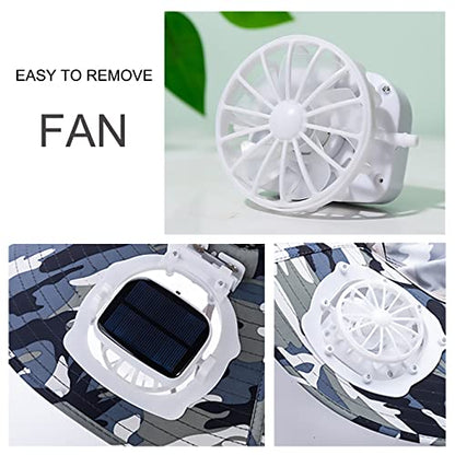 Mens Sun Hat with 2 Fan, Summer Cooling Wide Brim Bucket Hat, Beach Hat Garden Hat, Solar + USB Dual Power Supply - color: Navy