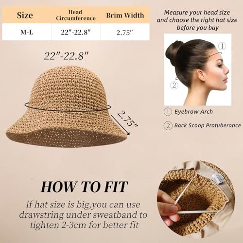Floppy Big Beach Straw Hats for Women Foldable Summer Wide Brim Packable Sun Hat Womens Travel Straw Fedora Hat - color: Khaki-5