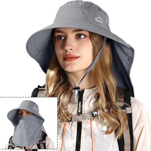 Rosoz Sun Hat for Men Women with Neck Flap& Removable Face Cover Wide Brim - color: 1pack-dark Grey