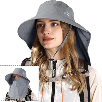Rosoz Sun Hat for Men Women with Neck Flap& Removable Face Cover Wide Brim - color: 1pack-dark Grey