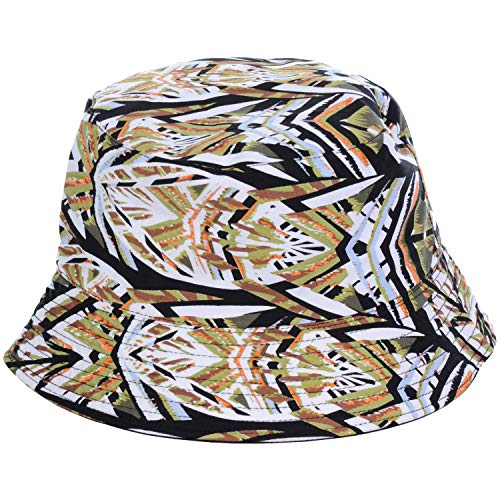 BYOS Summer Fashion Print Cotton Bucket Sun Hat for Men Women, Reversible Black - color: Aztec Green