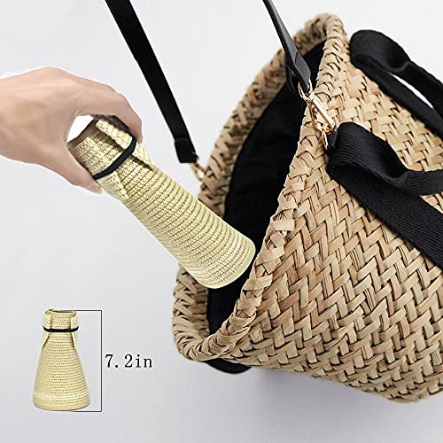 Women Sun Visors Foldable Straw Hats Summer Beach Packable Hat Floppy Wide Brim Cap Deep Style, Adjustable Size - color: Beige New