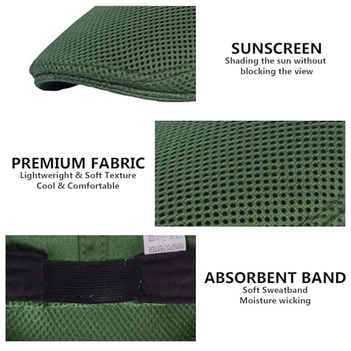 meioro Men's Mesh Flat Cap Summer Breathable Newsboy Hats Beret Ivy Cap Gatsby Irish Cabbie Driving Hat Full Head Wrap - color: Green