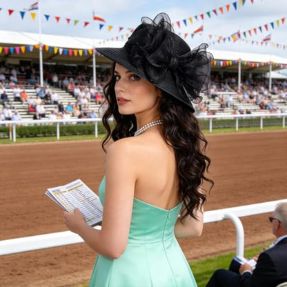 Ruphedy Women Derby Church Dress Bucket Hat Fascinators Tea Party Wedding Hat - color: S051-black