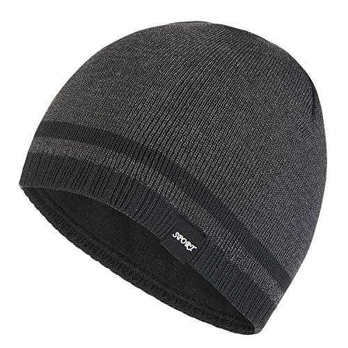 Mens Winter Beanie Hat Warm Knit Cuffed Plain Toboggan Ski Skull Cap (3 Patterns) - color: A3-carbonarius