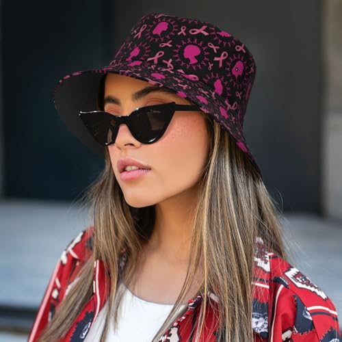 Bucket Hat for Men Women Packable Sun Hats Fisherman Outdoor Summer Travel Hiking Beach Caps - color: Breast Cancer