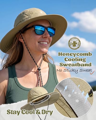 Camptrace Sun Hats for Women Men UV Protection Hiking Fishing Cap - color: Khaki